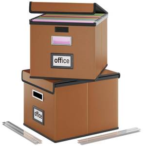 lot 48830 image: Huolewa File Organizer Boxes with Lids, Collapsible Faux Leather Hanging File Folder Box Organizer with Plastic Slide, Decorative HomeOffice Filing System Boxes for File and Folders Storage - Retail $43