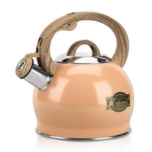 lot 48836 image: Tea Kettle Stovetop, 2.1 Quart Stove Top Whistling Tea Kettle, Teapot Kettles with Food Grade Stainless Steel and Wood Pattern Folding Handle, Suitable for All Heat Sources - Retail $26