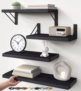 lot 48840 image: BAYKA Wall Mounted Floating Shelves, Wood Floating Wall Shelf for Books & Decor, Small Space-Saving Display & Organizer (Black Set of 4) - Retail $34