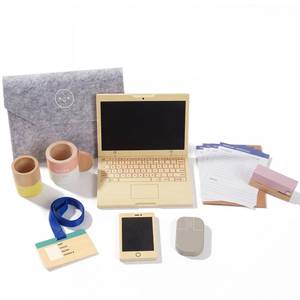 lot 48847 image: Wooden Pretend Play Home Office Set for Kids,10Pcs Office Playset with Wooden Toy Laptop & Phone,Toddlers Beverage Cup for Preschool Kid Ages 3 Years - Retail $18