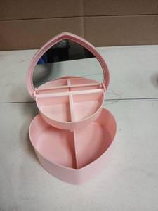 lot 48866 image: Pink Heart-Shaped Plastic Jewelry Box with Mirror - Retail $15