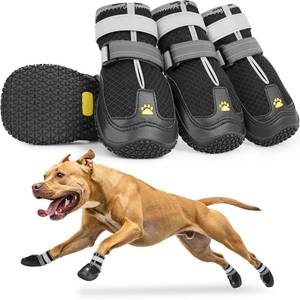 lot 48871 image: LUCKYPAW Dog Shoes for Large Medium Dogs, Breathable Dog Boots for Hot Pavement, Paw Protectors for Summer Walking Hiking Winter Snow Outdoor, No Slip Reflective Booties for Hardwood Floor-Black, 8 - Retail $35