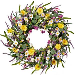 lot 48872 image: Sggvecsy Daisy and Lavender Wreath 24 Wildflower Wreath Spring and Summer Artificial Spring Silk Summer for Front Door Home Wall Wedding Festival Farmhouse Holiday Decor - Retail $27