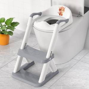 lot 48873 image: Potty Training Seat, SKYROKU 8868 Upgrade Toddler Toilet Seat for Kids Boys Girls, 2 in 1 Potty Training Toilet, Splash Guard Anti-Slip Pad Step Stool,New Sector-Shape Stabilized Base (Grey) - Retail $27