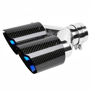 lot 48878 image: Bielpord Carbon Fiber Exhaust Tips 2.5 Inlet to Dual 3.5 Outlet Tailpipe Fit for 61-63 mm Exhaust Pipe - Retail $60