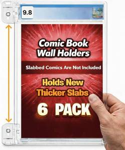lot 48879 image: Hello LLamas SlabGrabs XL 12-Piece Comic Book Wall Mount Set (Holds 6 Slabs), 2026 Ready for Thicker CGC Cases, Heavy Duty Clear Floating Display ComicsSlabs Not Included - Retail $30