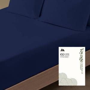 lot 48880 image: Mayfair Linen 100% Cotton Queen Fitted Sheet Only - 600 Thread Count Cotton Fitted Sheet Queen, Luxuriously Soft, Durable, Cooling 16 Deep Pocket Sateen Weave Bottom, Luxury Hotel Quality - Navy Blue