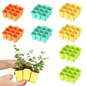 lot 48881 image: 8 Pack Seed Starter Tray, Silicone Reusable Seedling Starter Trays Fit Up to 10 20 Planting Tray, BPA-Free & Dishwasher Safe, Seed Starting Trays for Vegetable, Flower, Herb (Total 72 Cells) - Retail $23