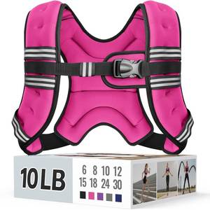 lot 29387 image: Zeerun Weighted Vest for Women & Men with Reflective Stripe and Adjustable Buckle, Comfortable & Durable Rucking Vest for Walking, Running & Strength Training, 10LBS-Pink - Retail $20