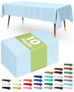 lot 29388 image: Pureegg Plastic Table Cloth Disposable 10 Pack, 54 x 108 Inch Table Cloths, Easter Party, Picnic, Wedding, Decorative Tablecloths, Rectangle, Baby Blue Plastic Cover, Leakproof & Sturdy, Light Blue - Retail $17