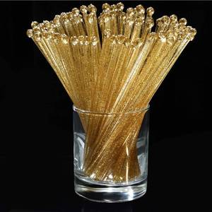 lot 29413 image: Honoson 100 Pieces Disposible Plastic Round Top Crystal Swizzle Sticks (Gold) - Retail $10