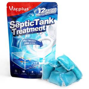 lot 29414 image: Vacplus Septic Tank Treatment 12 Pcs for 1-Year Supply, Dissolvable Packs with Easy Operation, Durable Biodegradable Enzymes for Wastes, Greases & Odors, Blue, 2X Efficiency - Retail $10