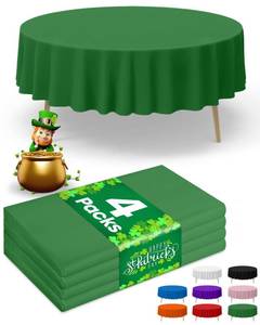 lot 29440 image: Niuara Green Plastic Table Cloth - 4 Pack 84 Round Disposable Tablecloths for Round Tables, Table Cover for St Patricks Day, Holiday Parties & Gatherings - Retail $14
