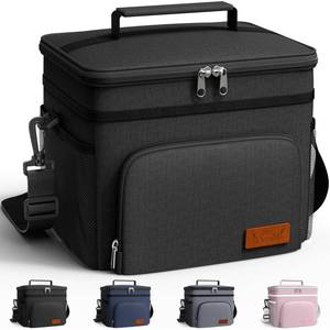 lot 32277 image: HOTOR Insulated Lunch Box for Men & Women - Leak-Proof Cooler Lunch Bag with 4 Pockets, Adjustable Strap, Ideal for Work, Picnic, Travel - Medium, Black, 10.2x6.9x8.5  missing Strap  - Retail $13