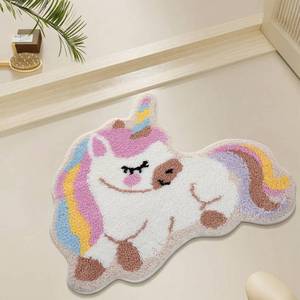 lot 32303 image: Dunzy Unicorn Rainbow Bath Mat 24 x 24 Inch Pastel Bathroom Decor Rug Cute Cartoon Irregular Unicorn Shapes Rug Absorbent Machine Washable Bath Mats for Girl Princess Room Bedroom - Retail $25