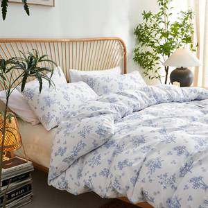 lot 44005 image: Nayoroom Blue Floral Duvet Cover Queen Size Cottagecore Flower Leaf Spring Comforter Cover 3 Pcs Soft Breathable Microfiber Pastoral Aesthetic Bedding Set with Zipper Closure - Retail $30