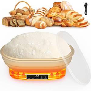 lot 44006 image: Heating Sourdough Bread Proofing Basket, 2L Electric Thermostatic Silicone Oval Banneton Proofing Bowl with 6 Timer & Temp Settings for Dough Rising, Dishwasher Safe, Foldable Sourdough Starter Bowl - Retail $33