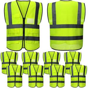 lot 44016 image: JenPen 10 Pieces Reflective Safety Vests with Pockets and Zipper, High Visibility Mesh Construction Vest for Men Women(M,Green) - Retail $38
