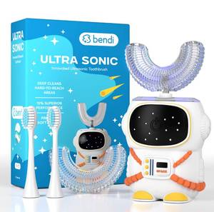 lot 44018 image: Sensory 360 Round U-Shaped Astronaut Design Mouthguard Electric Toothbrush for Kids Ages 2-7 - Automatic Memory Function - 5 Modes Toothbrush with Multiple Heads Kids Travel Essentials (White) - Retail $27