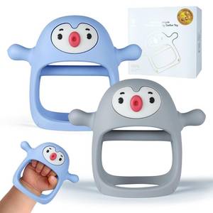 lot 44021 image: Smily Mia Baby Teething Toys for 0-6Months, Penguin Teethers for Babies 3-6Months  Hand Teether for 0-6M Teething Mittens for Teething Relief, Baby Pacifier New Born Essentials, 2Pack - Retail $13
