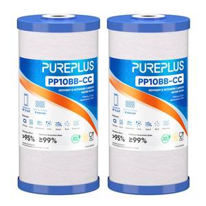 lot 44025 image: PUREPLUS 5 Micron 10 x 4.5 Whole House Sediment and Carbon Water Filter Replacement Cartridge for GE FXHTC, GXWH40L, GXWH35F, GNWH38S, Culligan RFC-BBSA, WRC25HD, PP10BB-CC, Pentek RFC-BB, 2Pack - Retail $28