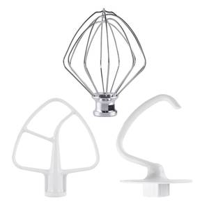 lot 44031 image: 3-Piece Kit Attachments for KitchenAid Tilt-Head Stand Mixer, Accessories Stainless Steel K45WW Wire Whip, K45DH Dough Hook and K45B Coated Flat Blade Paddle with Scraper - Retail $18