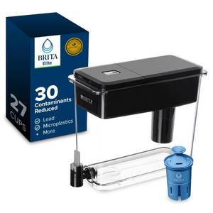lot 44034 image: Brita 27 Cup Water Filter Dispenser with Elite Filter, NSF Certified to Remove 99% of Lead, Reduces 30 Contaminants Including Microplastics, Mercury & Chlorine, SmartLight Indicator, BPA-Free, Black - Retail $50