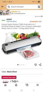 lot 44038 image: Vacuum Sealer with Bags Model SV301E - Retail $25