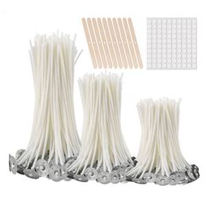 lot 44040 image: buluker 300Pcs Functional Smokeless Candle Wicks - Pre Waxed Cotton Wick with Metal Sustainer Tabs for Pillar Candle Making and DIY, 9cm3.5in, 15cm6in, 20cm8in - Retail $9
