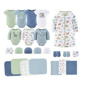 The Peanutshell Newborn Clothes & Accessories Set for Baby Boys | 23 Piece Layette Gift Set | Fits Newborn to 3 Months | Dinosaur, Blue, Green - Retail: $60