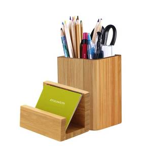 lot 44048 image: Enyuwlcm Bamboo Wooden Pen Holder Cup and Desk Business Card Holder Stand for Office Home School 2 Packs - Retail $13
