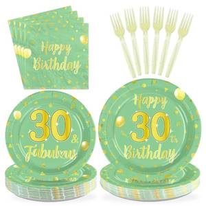 lot 44052 image: Greencian 96 Pcs 30th Birthday Decorations for Her Green and Gold 30th Plates and Napkins Sage Green 30 Happy Birthday Tableware Set for Women Men 30 Years Old Party Supplies, Serves 24 - Retail $16