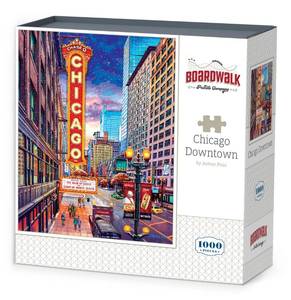 lot 44059 image: Boardwalk Puzzles Chicago Downtown, 1000 Piece Jigsaw Puzzle for Adults, Made in USA - Retail $27