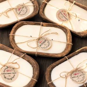 lot 44061 image: Red Barn Candle Company Wood Dough Bowl Candles  100% Natural Soy Wax & Essential Oil Infused  Odor Eliminating  Pet Safe  Scented Candle Gifts for Men & Women (Lavender, 3-Wick) - Retail $37