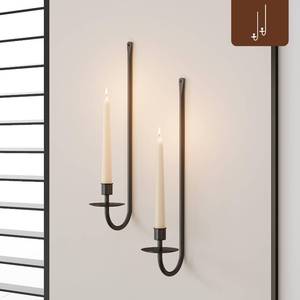 lot 44069 image: Metal Wall Candle Sconce Holder Set of 2 Wall Mount Candle Holder Pillar Holder Black Modern Wall Candle Sconces Hanging for Living Room Farmhouse Fireplace Wedding - Retail $15