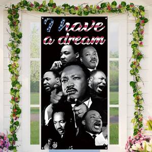 lot 44076 image: Martin Luther King Jr. Day Door Cover I Have A Dream Photo Backdrop MLK Day Decor African American Peace Love Black History Month Decorations and Supplies for Home-71x35 - Retail $10