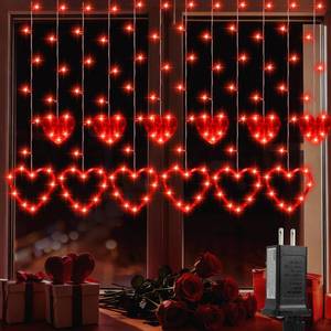 lot 44079 image: Valentines Day Decor,Red Heart-Shaped String Lights 12 Hearts 138 LED Fairy Light 8 Lighting Modes Connectable Window Curtain Lights for Bedroom Valentines Day Wedding Home Anniversaries Party Decor - Retail $18