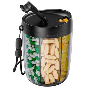 lot 44082 image: PULIV Large Pill Bottle Organizer for Holding 6 Various Vitamins without Filling Hassle, Supplement Organizer for Travel, Anti-Mixing Pill Box Case with Wide Opening for Easy Pill Retrieval, 20 Labels - Retail $12