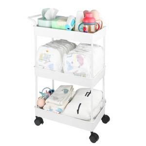 lot 44099 image: Volnamal Baby Diaper Caddy, Plastic Movable Cart for Newborn Nursery Essentials Diaper Storage Caddy Organizer for Changing Table & Crib, Easy to Assemble, Beige - Retail $26