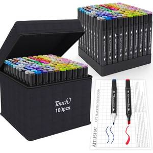lot 44103 image: AITUSHA 100 Colors Alcohol Markers Set, Dual Tips Blender Art Markers for Drawing, Permanent Sketch Marker for Kids adult coloring, Alcohol Based Marker, Adults Coloring and Artist Illustration. - Retail $20