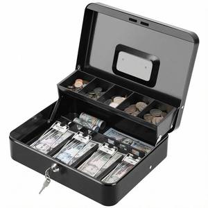 lot 44108 image: KYODOLED Locking Cash Box with Lock, Money Box with Cash Tray, Lock Safe Box with Key, Money Saving Organizer,11.81Lx 9.45Wx 3.54H Inches, Black XL Large - Retail $20