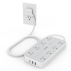 lot 44112 image: TESSAN Power Strip Surge Protector, Flat Plug Extension Cord with 8 Outlets 3 USB Charger(1 USB C), 1080 Joules Protection, Wall Mountable Charging Station for Home Office School Dorm Room Essentials - Retail $25