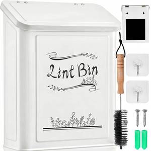 lot 44116 image: Tlence Magnetic Lint Bin for Laundry Room, Wall Mounted Dryer Lint Trash Can with Brush and Lid for Dryer, Space Saving Metal Lint Basket for Laundry Room Decor - Retail $16