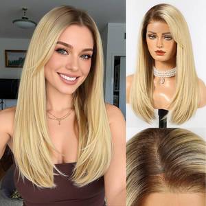 lot 48900 image: HAIRCUBE 13x6 HD Transparent Lace Front Wig, Ombre Blonde Long Straight Synthetic Wig Glueless Wig with Natural Density Hairline & Adjustable Cap - Retail $60