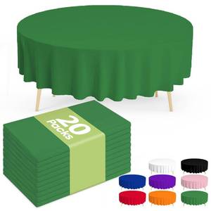lot 48904 image: Pureegg Plastic Table Cloth Disposable 20 Pack, 84 Round Table Cloths, St Patricks Day, Christmas Decorations, Tablecloths, Round, Forest, Emerald, Plastic Cover, Leakproof & Sturdy, Green - Retail $32
