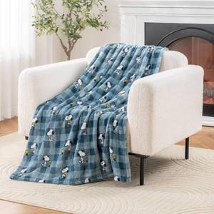lot 48924 image: Berkshire Blanket Peanuts VelvetLoft Cute Character Snoopy Plush Throw Blanket,Peanuts Snoopy Everyday Buffalo Plaid Navy Tonal,Throw 55 in x 70 in (Official Peanuts Product) - Retail $25