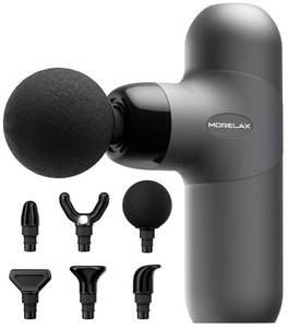 lot 48937 image: Morelax Mini Massage Gun, Percussion Muscle Massager for Back Pain Relief, Compact Sports Travel Massage Gun with 6 Massage Heads 4 Speeds, Gift for Her, Home, Athletes - Retail $26