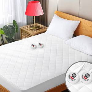 lot 61734 image: Heated Mattress Pad Queen Size Quilted Zone Heating Electric Bed Warmer Luxury Comfort Heat Mattress Pad Cover Dual Controller 10 Heat Setting  1-12 Hours Auto Shut Off  with 8-21 Inch Deep Pocket - Retail $80