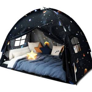 lot 62597 image: Sherilyn Twin Bed Toddler Canopy Tent, Kids Indoor Canopy Privacy Space Sleeping Playhouse Blackout Bunk Bed Tents Twin Size (Galaxy Tent) for Boys Girl Birthday, Christmas House Gift - Retail $42