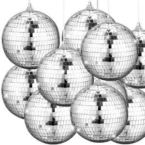 lot 62601 image: Yookeer 12 Pack 4 Inch Mirror Disco Ball Decorations Small Silver Hanging Ornaments Reflective with Attached String for Ring DJ Stage Lighting Effect for School Festival Fun 50s 60s 70s Party Decor - Retail $35